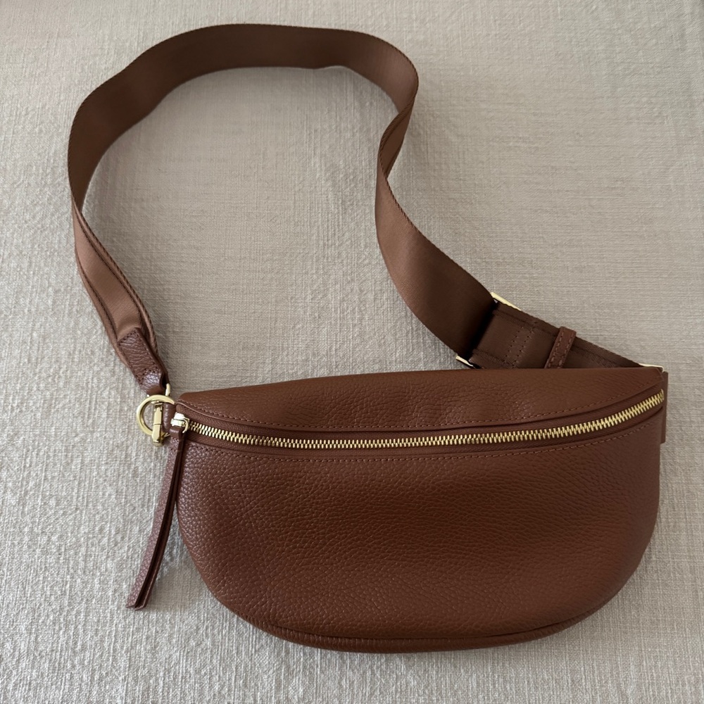 Quince Italian Pebbled Leather Sling Bag, Cognac - Picture 4 of 12